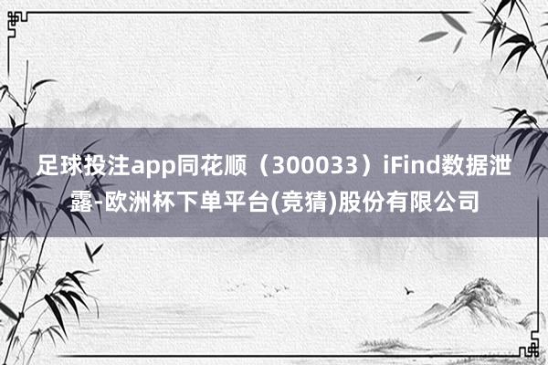 足球投注app同花顺（300033）iFind数据泄露-欧洲杯下单平台(竞猜)股份有限公司